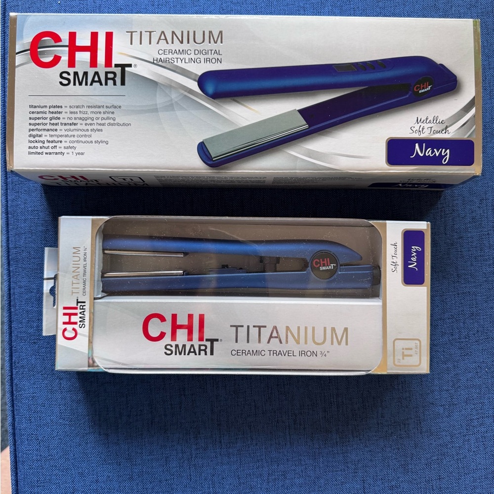 CHI Smart Titanium Ceramic Digital Hairstyling Iron and Travel Size Set - Navy